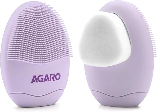 AGARO CB2105 Facial Cleansing Brush, 2-in-1 Soft Bristle & Silicone Facial Cleansing Brush for Exfoliation & Deep Pore Cleansing, Suitable for Sensitive, Delicate and Dry Skin, Purple