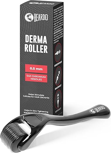 Beardo Derma Roller For Hair Growth 0.5 mm with 540 Chromium Needles | Reverse Signs of Aging | Dermaroller Increases Collagen production Repairs Damaged Hair | For Hair Fall, Hair Thickening