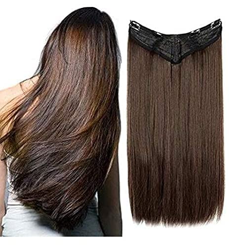 BeatStock, Women's Natural Brown Straight Hair Extensions in 24 inch,5 Clips Head in 1 Piece Increase Hair Length