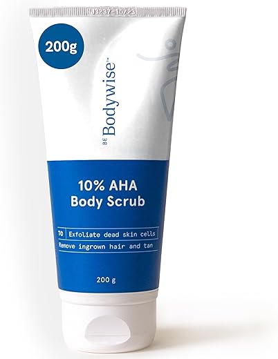 Be Bodywise 10% Lactic AHA Exfoliating Body Scrub (200g) | For Tan Removal & Soft-Smooth Skin | For Women | De-Tan Bathing Scrub with Centella Water & Aloe Vera, Removes Dirt & Dead Skin from Neck, Knees, Elbows & Arms