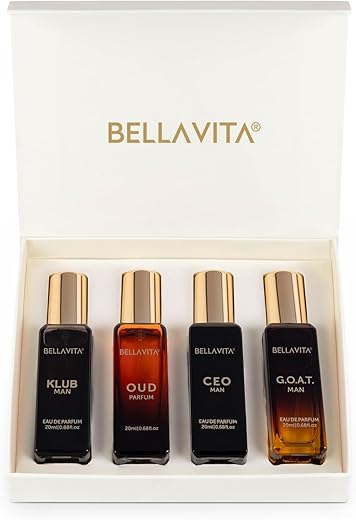 Bella Vita Luxury Man Perfume Gift Set 4 x 20 ml for Men with KLUB, OUD, CEO, G.O.A.T Perfume | Woody, Citrusy Long Lasting EDP Fragrance Scent