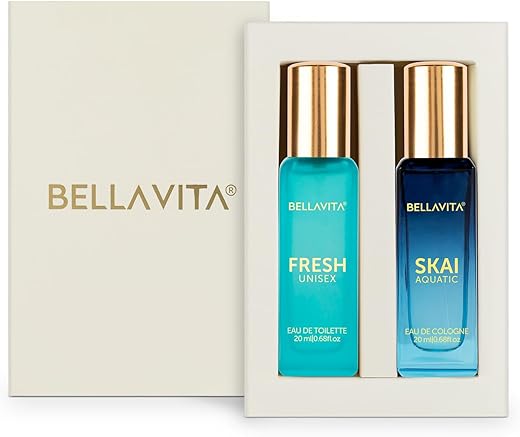 Bella Vita Luxury Skai Aquatic EDC & Fresh EDT Unisex Perfume Combo with Bergamot,Ylang Ylang,Pink Pepper|Long Lasting Fragrance Scent|Pack of 2, 20Ml Each