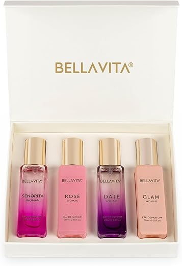 Bella Vita Luxury Woman Eau De Parfum Gift Set 4x20 ml for Women with Date, Senorita, Glam, Rose Perfume|Floral, Fruity Long Lasting EDP Fragrance Scent