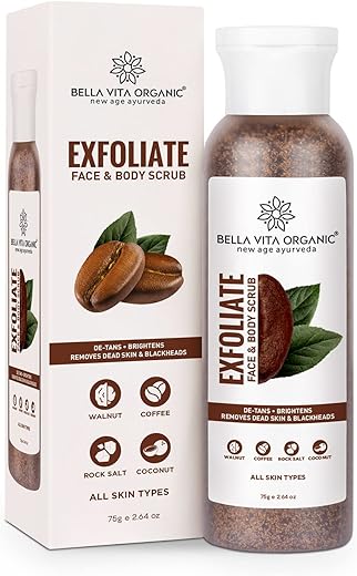 Bella Vita Organic Exfoliate Coffee Scrub for Face & Body, Blackhead Remover, De Tan Removal Ayurveda, Dirt Removal from Neck, Knees, Elbows, Arms 75 g (Pack of 1)