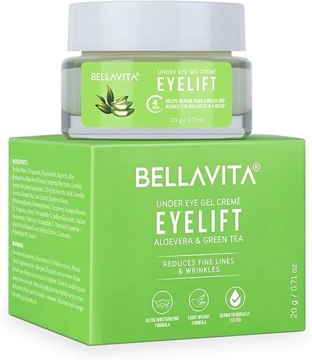 Bella Vita Organic EyeLift Hydrating Natural Under Eye Cream Gel for Dark Circles, Puffy Eyes, Wrinkles & Removal of Fine Lines for Women & Men, 20 gm