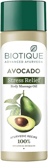 Biotique Cado Stress Relief Avocado Stress Relief Body Massage Oil | Heals and Hydrates dry skin | 100% Botanical Extracts | Suitable for All Skin Types | 200ml