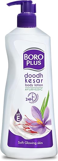 Boroplus Body Lotion Provides 24Hrs Moisturisation 100% Ayurvedic Lotion, Vitamin E For Dry And Normal Skin With Goodness Of Dhoodh, Badam & Kesar, 400Ml