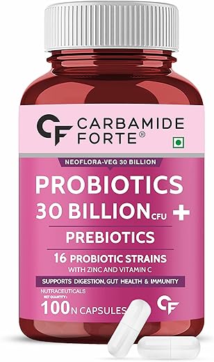 Carbamide Forte Probiotics Supplement 30 Billion for Women & Men - 100 Veg Capsules