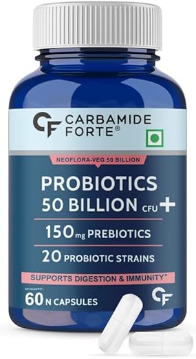 Carbamide Forte Probiotics Supplement 50 Billion CFU for Women & Men | Probiotics for Gut Health Supplement | Support Digestion & Immunity | Gut Health Probiotics – 60 Veg Capsules
