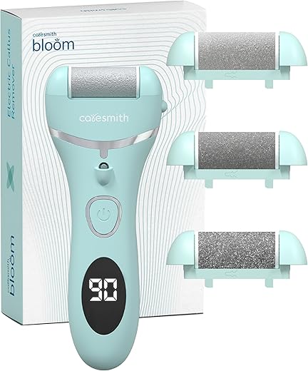 Caresmith Bloom Rechargeable Callus Remover for Feet | Foot scrubber for dead skin | 3 Roller Heads for Dead Skin Removal | Pedicure Machine