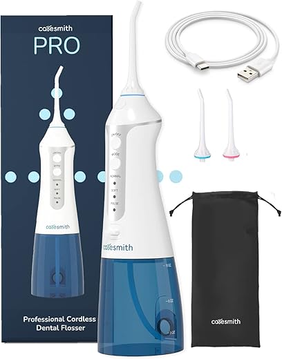 Caresmith Professional Cordless Dental Flosser | 300 ml Large Detachable Water Tank | 3 Modes | IPX7 Waterproof | Oral Flosser