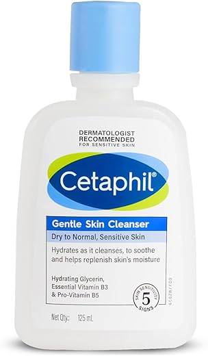 Cetaphil Face Wash Gentle Skin Cleanser for Dry to Normal, Sensitive Skin, 125 ml Hydrating Face Wash with Niacinamide, Vitamin B5