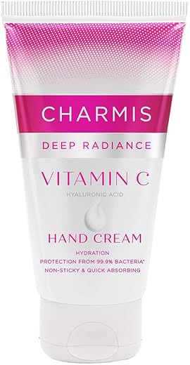 Charmis Deep Radiance Vitamin C Cream for Hands with Hyaluronic Acid, Protection from 99.9% Bacteria and Hydrated Hands, Non Sticky and Quick Absorbing, All Skin Types, 150g