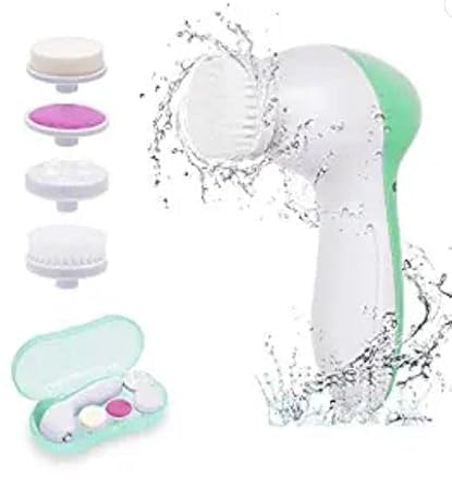 Cleanfly Facial Brush Set with 4 Interchangeable Face Scrubber for Deep Cleansing, Gentle Exfoliation, Blackhead Removal, Massage, Skin Care, Green, 250 g