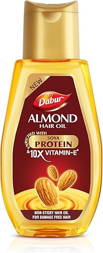 Dabur Almond Hair Oil - 500ml | Provides Damage Protection | Non Sticky Formula | For Soft & Shiny Hair | With Almonds, Keratin Protein, Soya Protein & 10X Vitamin E