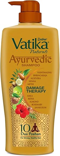 Dabur Vatika Ayurvedic Shampoo - 640ml | Damage Therapy | With Power of 10 ingredients for solving 10 hair problems| No Parabens | For all hair types