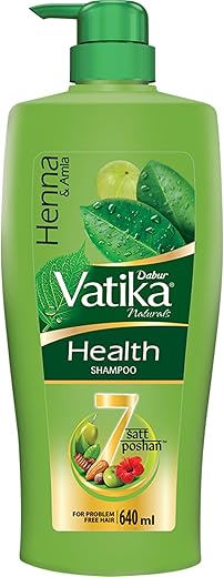 Dabur Vatika Health Shampoo - 640ml | With 7 natural ingredients | For Smooth, Shiny & Nourished Hair | Repairs Hair damage, Controls Frizz | For All Hair Types | Goodness of Henna & Amla