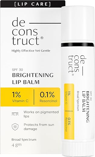 Deconstruct Brightening Lip Balm with SPF 30 | For Dark, Pigmented, Dry, Flaky Lips | Brightens Pigmented Lips | Vitamin C for Dark Lips | SPF 30 for Sun Damage and Discoloration | Lip Balm for Glossy Buttery Soft Pink Lips | For Women & Men - (4 gm)