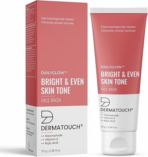 DERMATOUCH Bright & Even Tone Face Wash with Niacinamide, Vitamin E and Kojic Acid | Daily Gentle Face Cleanser For Tan, Pigmentation, Uneven Tone, Dark Spot Removal - 70G
