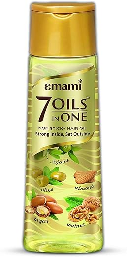 Emami 7 Oils In One | Non Sticky & Non Greasy Hair Oil | 20 Times Stronger Hair | Nourishes Scalp | Free of Sulphates, Parabens and Chemicals | With Goodness of Almond Oil, Coconut Oil, Argan Oil and Amla Oil, 500ml