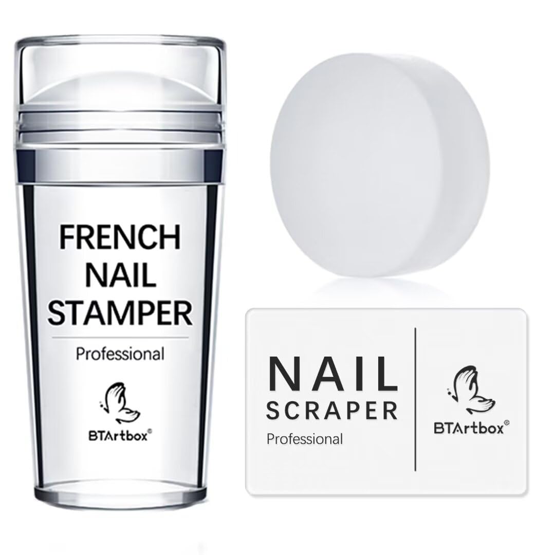 French Tip Nail Stamp - BTArtbox Nail Art Stamper Kit with French Nail Stampers,Nail Scrapers and Stamper Heads Replacement