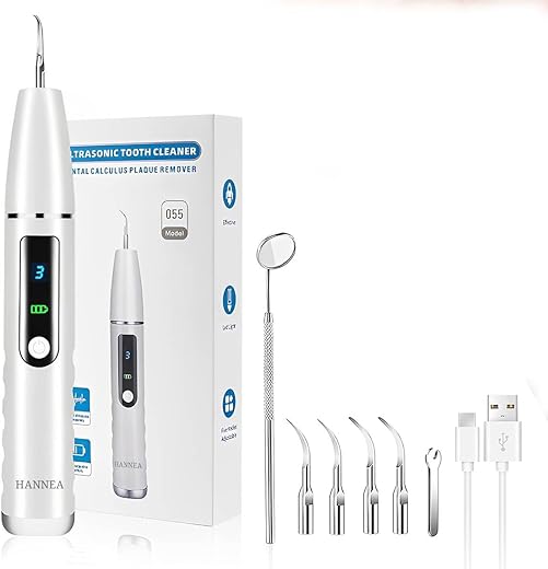 HANNEA® Teeth Whitening Kit Electric Tartar Remover with LED, Teeth Stain Remover with 3 Working Modes, Teeth Cleaning Kits With 4 Stainless Steel Bits, Oral Mirror, Home Dental Care