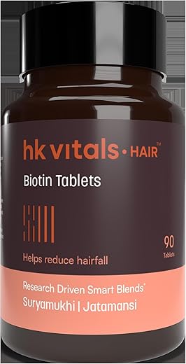 HealthKart hk vitals Biotin (90 Tablets) | Supplement for Hair Growth, Strong Hair and Glowing Skin, Fights Nail Brittleness