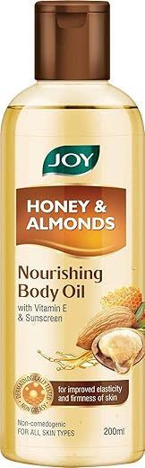 Joy Honey & Almonds Body Oil for Women & Men | Nourishing Body Oil with Vitamin E & Sunscreen for All Skin Types | Daily Use Body Massage Oil After Bath for Moisturizing Dry Skin | Non Sticky - 200ml