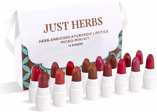 Just Herbs Ayurvedic Creamy Matte Micro Mini Lipstick Kit Lip Hydrating & Moisturizing, Lipsticks for Women Suitable All Indian Tones (Pack of 16)
