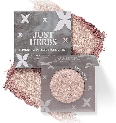 Just Herbs Lumi Glow Pressed Highlighter for Face Makeup Shea Butter + Vitamin C, 3.5 g (The Moon)