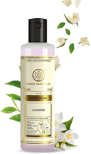 Khadi Natural Ayurvedic Jasmine Massage Oil, 210ml|Stress relieving properties| Relaxes aches and pains|Aromatherapy| Suitable for All Skin Types