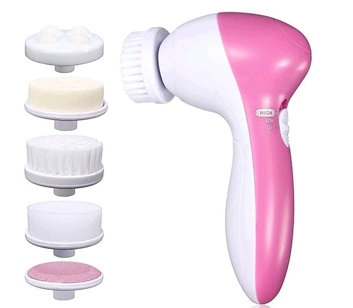 LANFFIA 5 in 1 Machine Care Cleanser Massager Kit For Smoothing Body Beauty Skin Cleaner Facial Massager Face Facial Exfoliator Electric Massage Machine for Women (Multi-color)