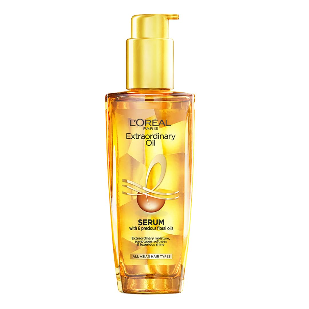 L'Oreal Paris Serum, Protection and Shine, For Dry, Flyaway & Frizzy Hair, With 6 Rare Flower Oils, Extraordinary Oil, 100ml