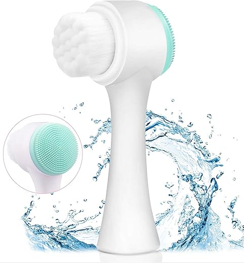 Manual Facial Cleansing Brush, 2-in-1 Skin Care face Brush, Silicone Facial Scrubber Manual Dual Face Wash Brush for Deep Pore Exfoliation Massaging (Blue)