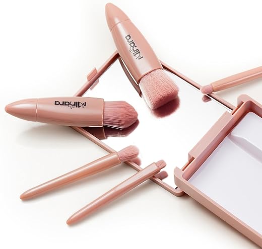Minara Travel Friendly Makeup Brush Applicator Set Of 5 Box With Mirror (Nude) | Makeup Pouch For Women | Stylish Makeup Brush Set |