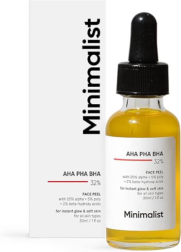 Minimalist 25% AHA + 2% BHA + 5% PHA Peeling Solution for Glowing Skin, Smooth Texture & Pore Cleansing | AHA BHA PHA Peel For Weekend Exfoliation | 30ml