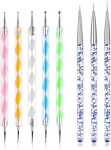 NAILWIND 5 PCS Dotting Pen Tool Dot Paint Manicure kit with 3 PCS Nail Painting Brushes, Professional Nail Art Brushes- Nail Art Brush Pen,Nail Art Design Tools.