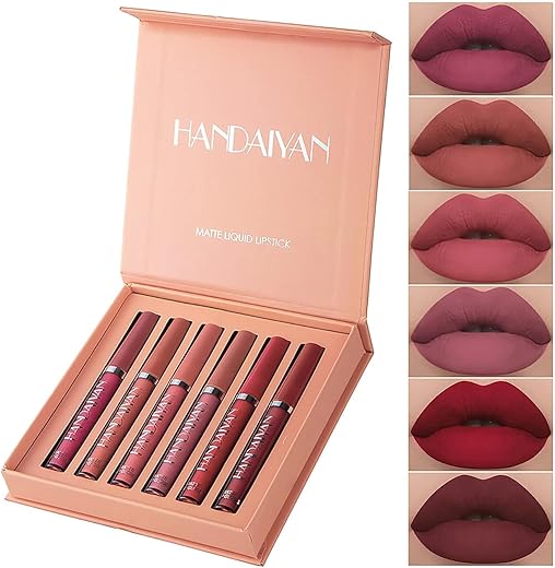 NANCY AJRAM X HANDAIYAN 6Pcs Matte Liquid Lipstick Makeup Set, Matte liquid Long-Lasting Wear Non-Stick Cup Not Fade Waterproof Lip Gloss (Set A)