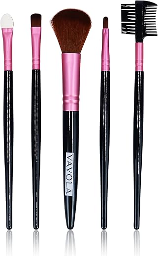 NFI essentials Professional Synthetic Soft Bristle Makeup Brush Set of 5 For Face & Eye Cosmetic Accessories Brushes Kit For Eyeshadow,Powder,Lip,Eyebrow