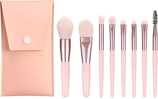 NFI essentials Professional Synthetic Soft Bristle Makeup Brush Set of 8 For Face & Eye Cosmetic Accessories Brushes Kit For Eyeshadow, Powder, Lip, Eyebrow