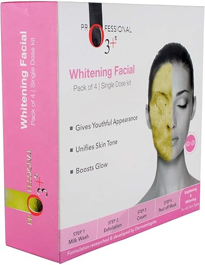 O3+ Whitening Facial Kit Includes Milk Wash, Microderma Brasion, Whitening Cream and Peel Off Mask, 45g