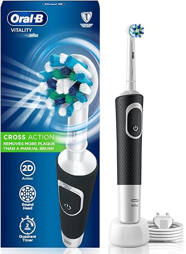Oral B Vitality Rechargeable Rotating Electric Toothbrush for Adults, 2 Brushing Modes (Daily & Sensitive), 2 Min Timer with Quadpacer, 2 Year Warranty, IPX7 Water Resistant, Round Brush Head, (Black, 1)