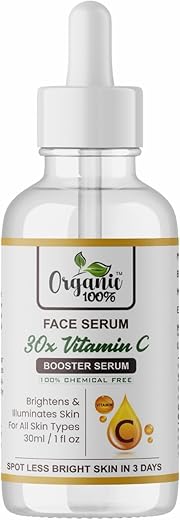 Organic Skin Naturals, Bright Complete 30X Vitamin C Booster Face Serum, Increases Skin's Glow Instantly and Reduces Spots Overtime, with 2% Niacinamide + 0.5% Salicylic Acid, for Men & Women, 30 ml