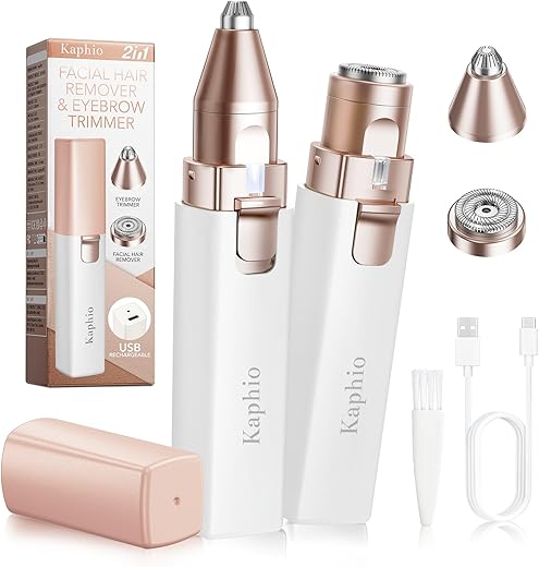 Painless Facial - Eyebrow Hair Remover For Women: Rechargeable 2 In 1 Eyebrow Trimmer And Face Shavers For Women - Electric Hair Removal Device For Face Eyebrows Peach Fuzz Lips With Light