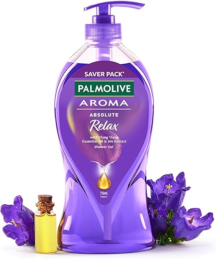 Palmolive Aroma Absolute Relax Body Wash For Women & Men, 750Ml Shower Gel Single Pump Bottle, 100% Natural Ylang Ylang Essential Oil & Iris For A Soft And Smooth Skin, Ph Balanced Bodywash