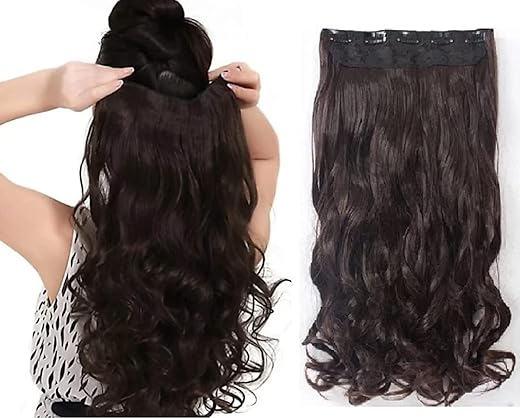 Pema Hair Extensions And Wigs Women's Brown Curly/Wavy Hair Extensions (Brown, 24 Inch)