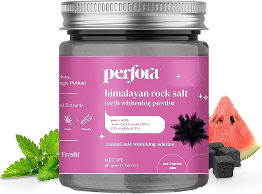 Perfora Charcoal Teeth Whitening Powder | Enamel Safe & Effective Teeth Whitener Solution Dental Kit| Stain Removal and Activated Charcoal Formula For Long Lasting Freshness | Watermelon Mint Flavour