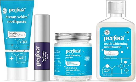 Perfora Complete Oral Care Teeth Whitening Kit | For Instant Teeth Whitening | SLS Free Tooth Paste For Adults | No Artificial Sweetners | Enamel Safe & Effective Teeth Whitener Solution | Pack Of 4