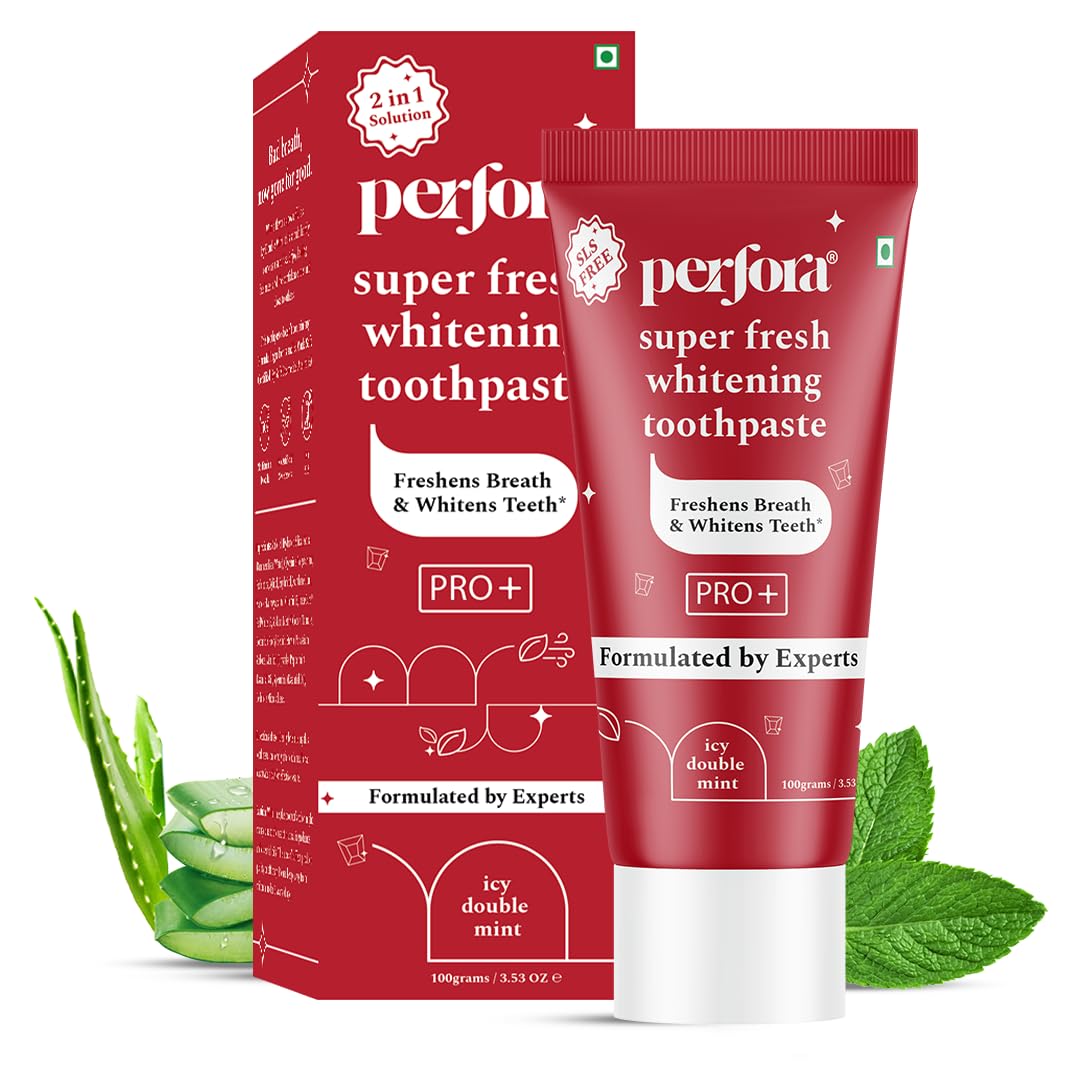 Perfora Super Fresh Toothpaste -100g, With Cooling Crystals | Helps Prevent Bad Breath | SLS Free Toothpaste For Adults | Enamel Safe Teeth Whitening Tooth paste | Formulated With ImerCare Perl White