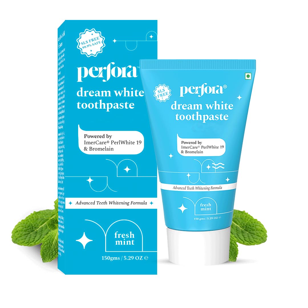 Perfora Teeth Whitening Toothpaste For Stain Removal - 150 g | Fluroide & SLS Free Tooth Paste For Adult & Kids | N-Ha For Teeth Remineralisation & Oral Care | No Artificial Sweetners | Tripe Mint